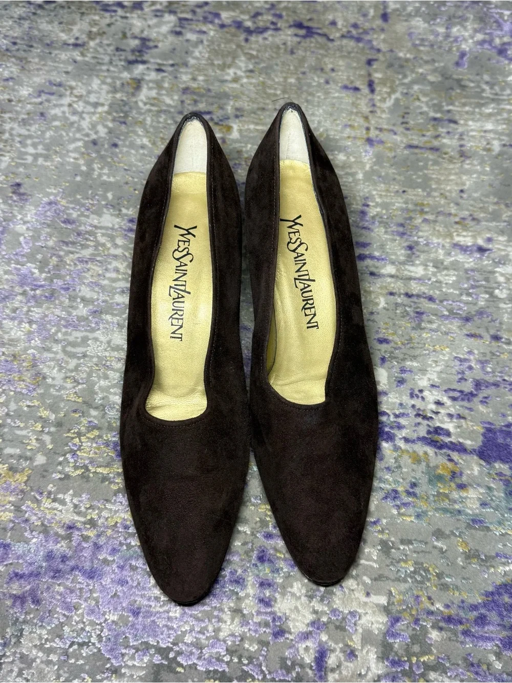 Vintage Yves Saint Laurent Suede Shoes Brown Heels Italy Luigi XV Almond toe - Picture 4 of 11